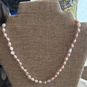 Elegant pink fresh water pearl knotted  Necklace 14 kt gold filled ball clasp